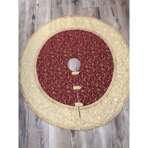Elegant Burgundy, Gold Christmas Tree Skirt Damask  Fringe Traditional Decor 56"